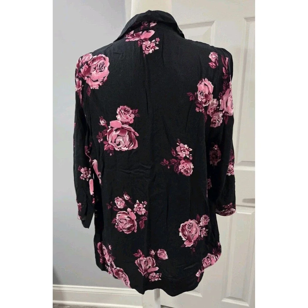 Xhilaration Black Floral Draped Collar Shawl Cardigan Womens Size Large